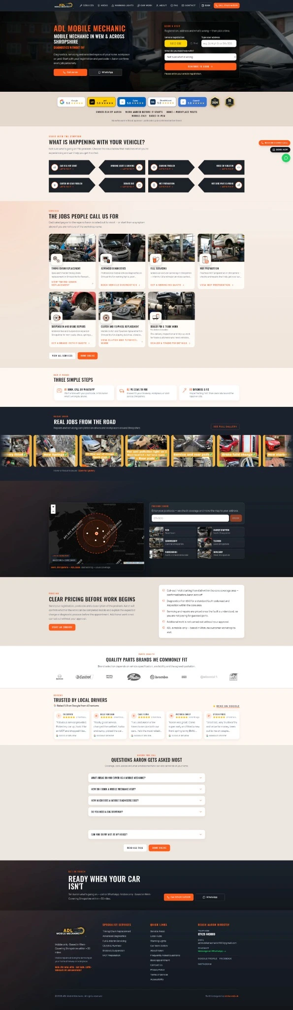 ADL Mobile Mechanic desktop website screenshot